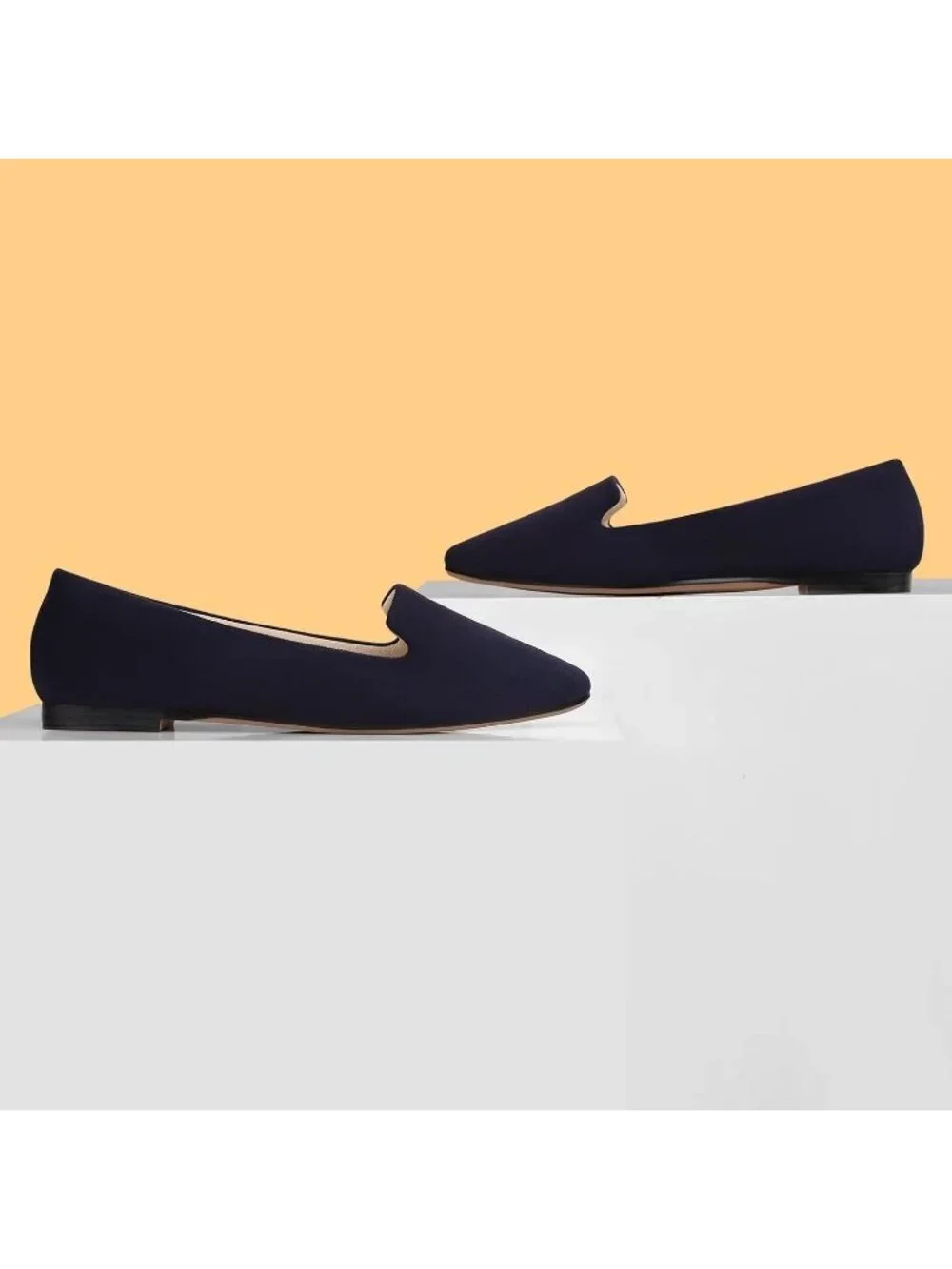 Women's Navy Blue Suede Comfortable Pointed Toe Memory Foam Slip On Flat Shoes